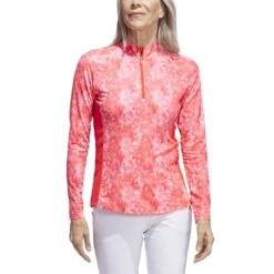 Adidas Women's Essentials Long Sleeve Printed Mock Polo -Callaway Store adidas 2023 womens essentials long sleeve printed mock polo bight red front itempicture