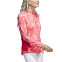 Adidas Women's Essentials Long Sleeve Printed Mock Polo -Callaway Store adidas 2023 womens essentials long sleeve printed mock polo bight red side itempicture