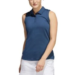 Adidas FW22 Women's Textured Sleeveless Polo -Callaway Store adidas fw22 womens textured sleeveless polo crew navy front itempicture