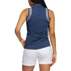 Adidas 2022 Women's Ultimate365 Printed Sleeveless Polo -Callaway Store adidas fw22 womens ultimate365 printed sleeveless polo crew navy back itempicture