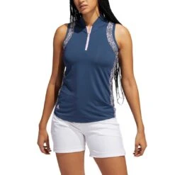 Adidas 2022 Women's Ultimate365 Printed Sleeveless Polo -Callaway Store adidas fw22 womens ultimate365 printed sleeveless polo crew navy front itempicture