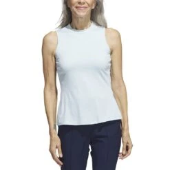 Adidas Women's Heathered Essentials Mock Sleeveless -Callaway Store adidas ss23 womens heathered essentials mock semi flash green front itempicture