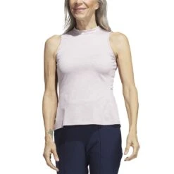 Adidas Women's Heathered Essentials Mock Sleeveless -Callaway Store adidas ss23 womens heathered essentials mock wonder taupe front itempicture