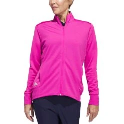 Adidas Women's Textured Full Zip Jacket -Callaway Store adidas ss23 womens textured full zip jacket lucid fuchsia model itempicture