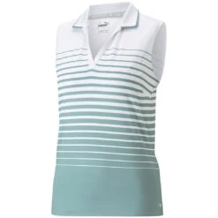Puma Women's MATTR Stripe Sleeveless Polo -Callaway Store puma 2023 womens mattr stripe sleeveless polo adriatic itempicture