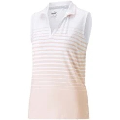 Puma Women's MATTR Stripe Sleeveless Polo -Callaway Store puma 2023 womens mattr stripe sleeveless polo rose dust itempicture