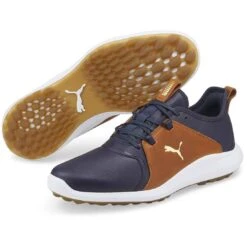Puma Ignite Fasten8 Crafted Golf Shoes Navy Blazer/Gold/Leather Brown -Callaway Store puma ignite fasten8 crafted golf shoes navy blazer gold leather brown beauty itempicture