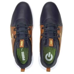 Puma Ignite Fasten8 Crafted Golf Shoes Navy Blazer/Gold/Leather Brown -Callaway Store puma ignite fasten8 crafted golf shoes navy blazer gold leather brown top itempicture