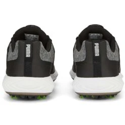 Puma Juniors Ignite PWRCAGE Golf Shoes Black/Metallic Silver -Callaway Store puma juniors ignite pwrcage golf shoes black silver 376784 02 heel itempicture